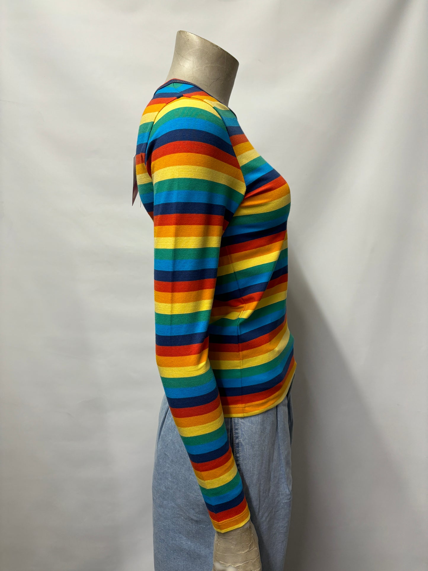 Lucy & Yak - Rey - Long Sleeve Cotton Top in Rainbow Stripe XS