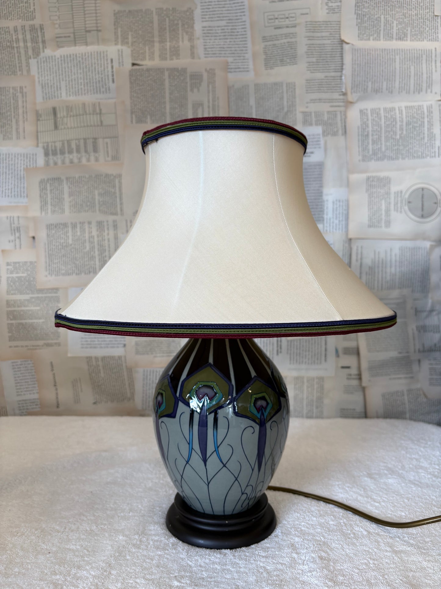 Moorcroft 'Peacock Parade' Table Lamp by Nicola Slaney with shade