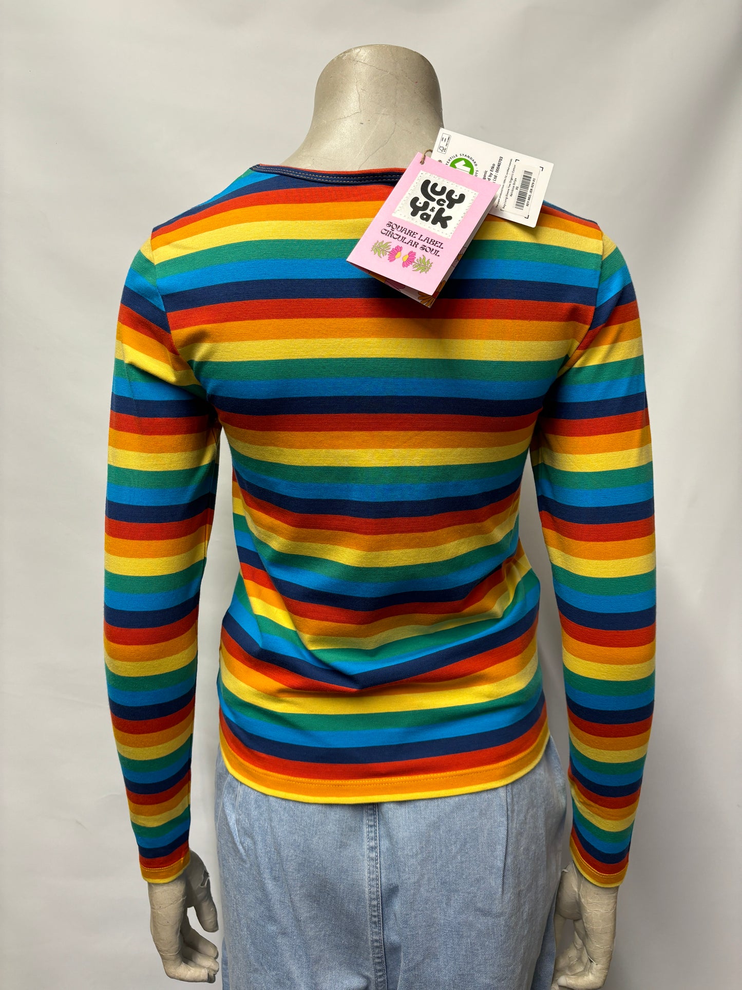 Lucy & Yak - Rey - Long Sleeve Cotton Top in Rainbow Stripe XS