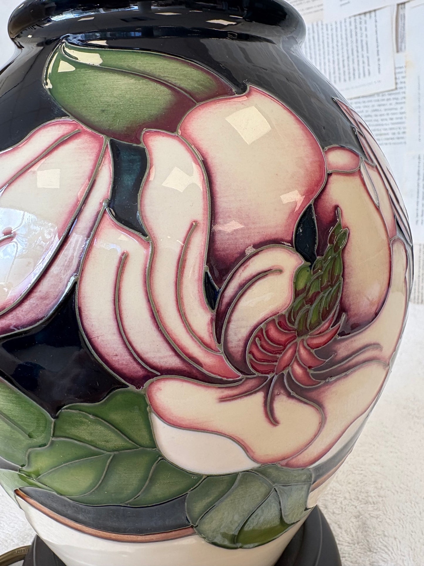 Moorcroft Large Floral Table Lamp by Rachel Bishop with shade