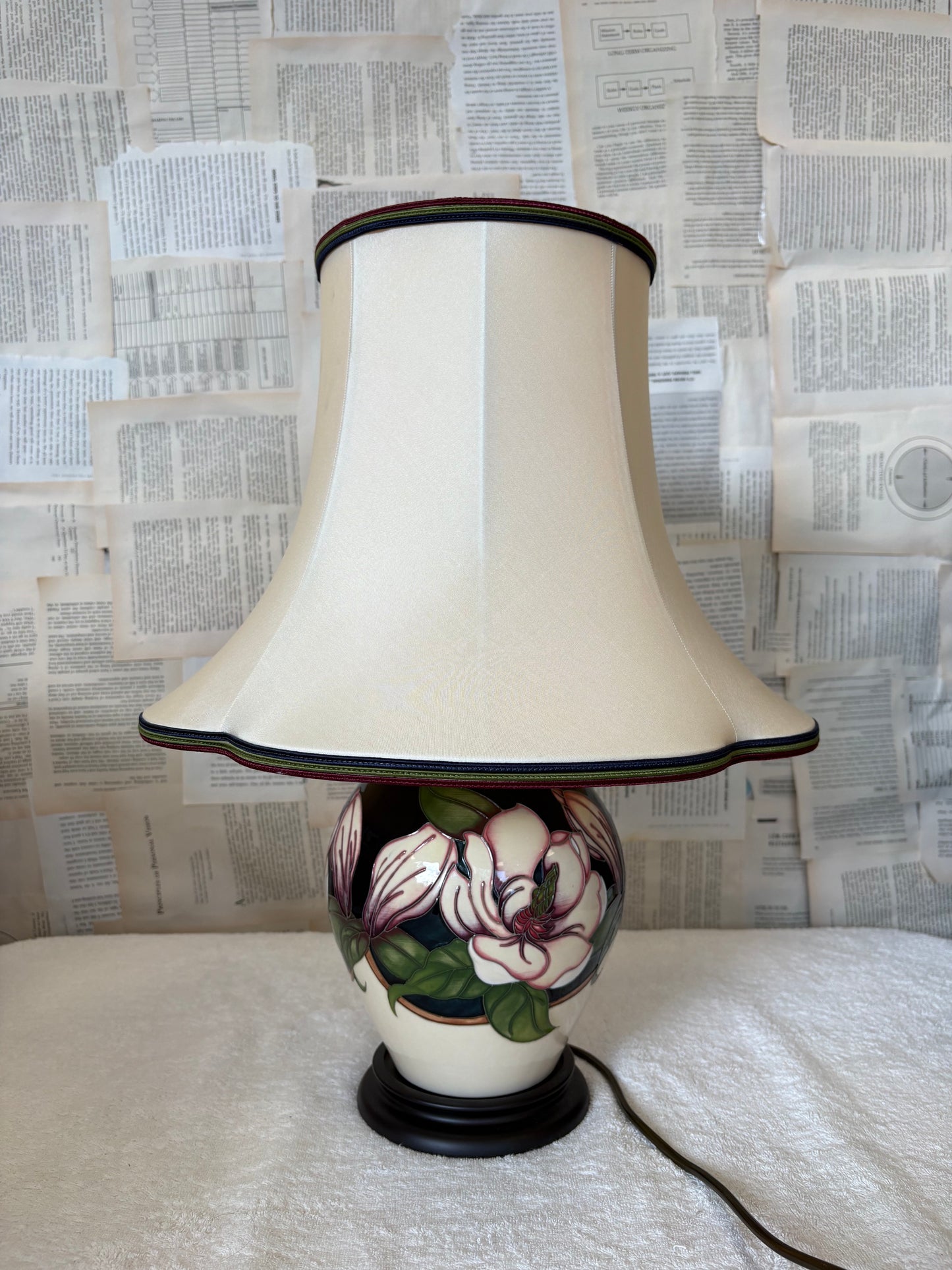 Moorcroft Large Floral Table Lamp by Rachel Bishop with shade