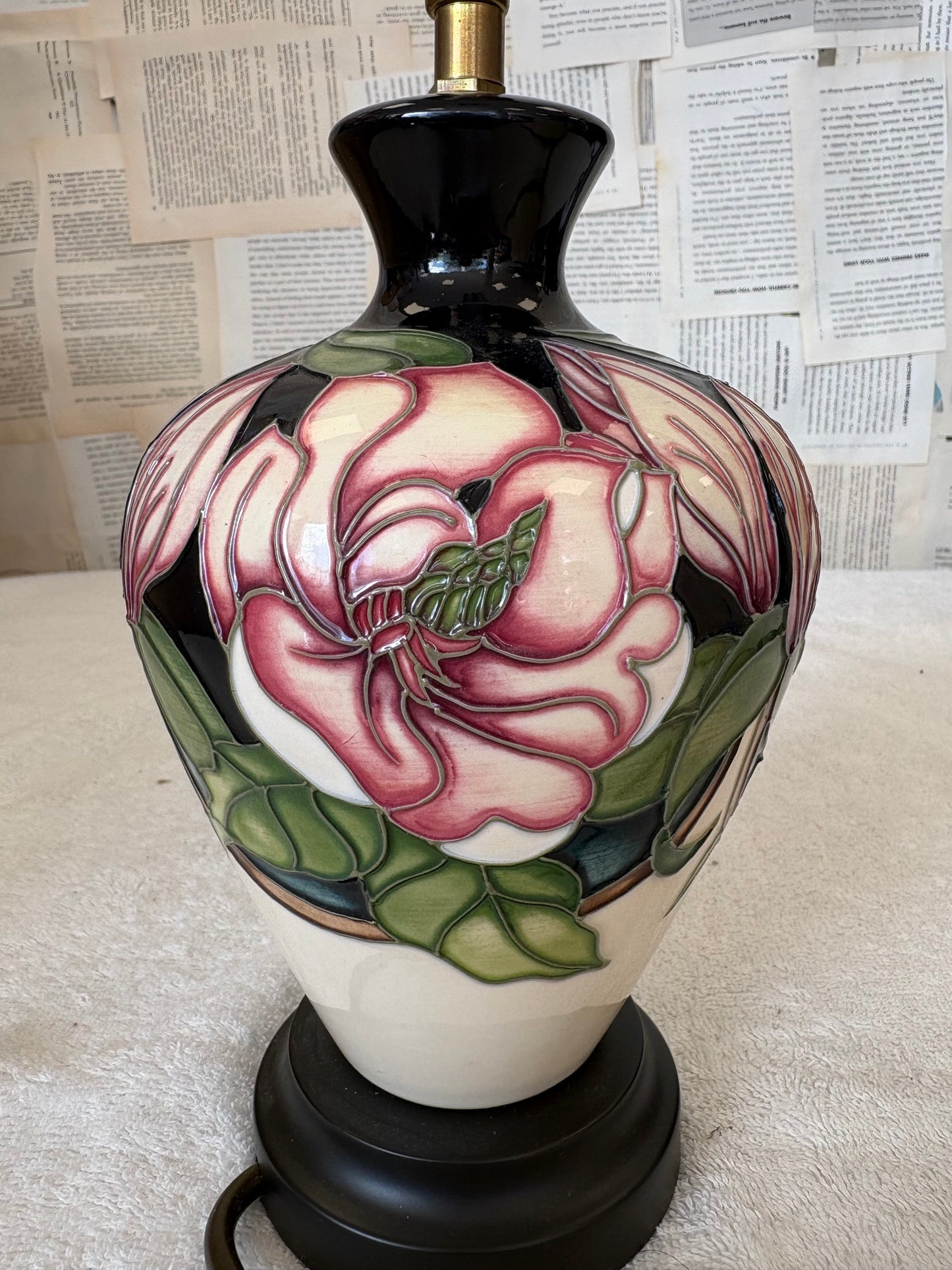 Moorcroft Small Floral Table Lamp by Rachel Bishop with shade