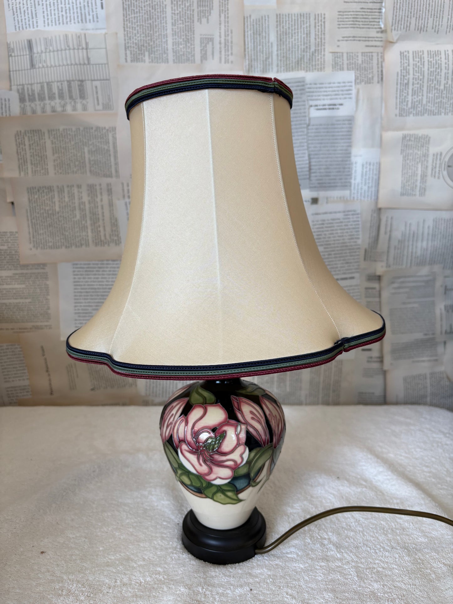 Moorcroft Small Floral Table Lamp by Rachel Bishop with shade