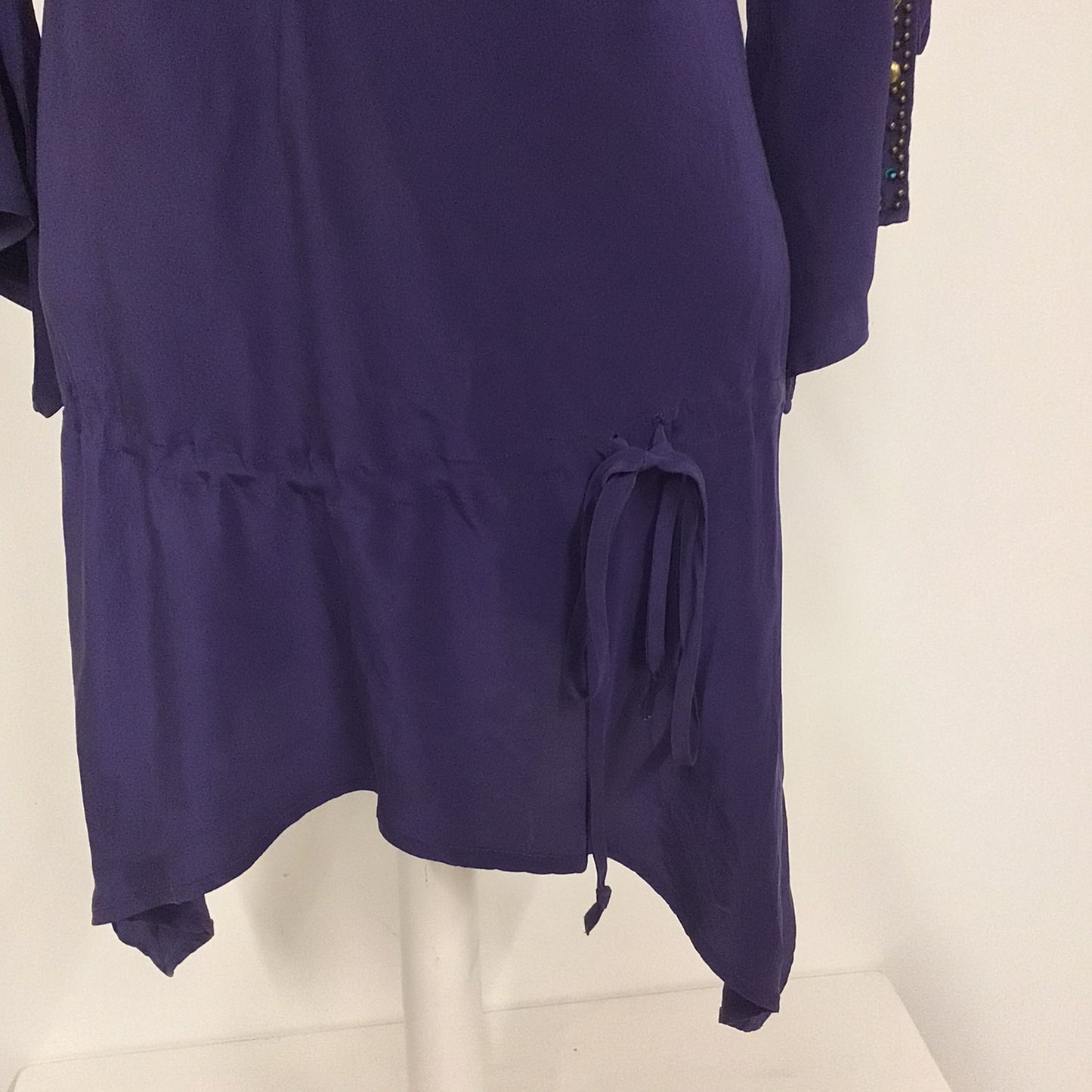 Karen Millen Purple Beaded 100% Silk Tunic Top Dress w/Drape Sleeves Size 10