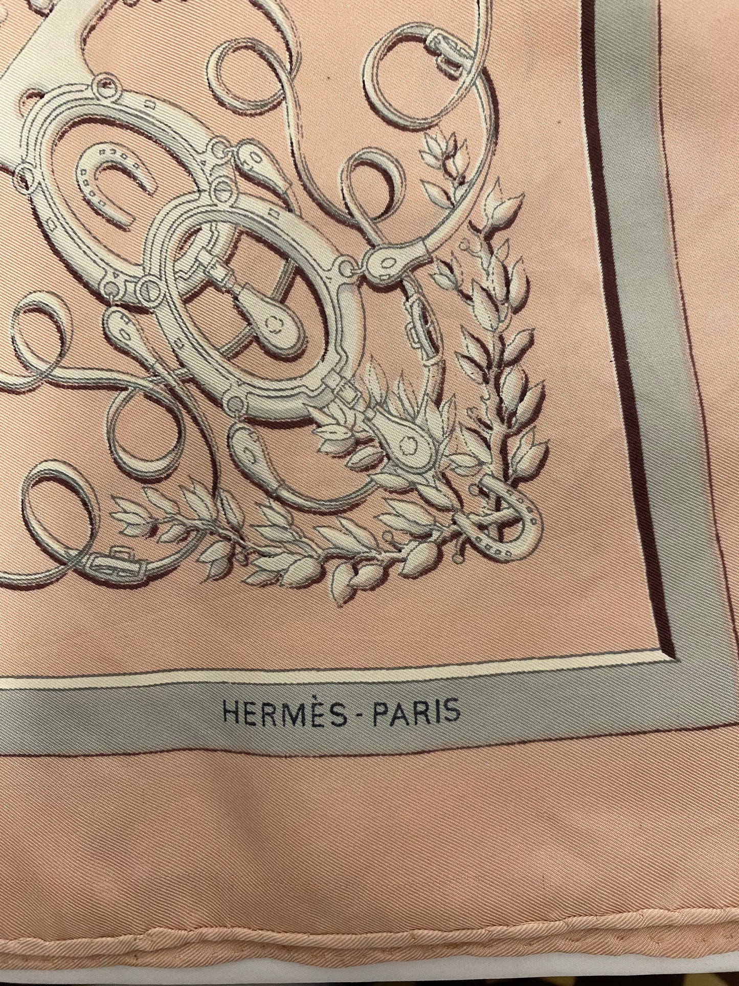 Vintage Hermes Pink and Grey Phaeton Silk Scarf 1958