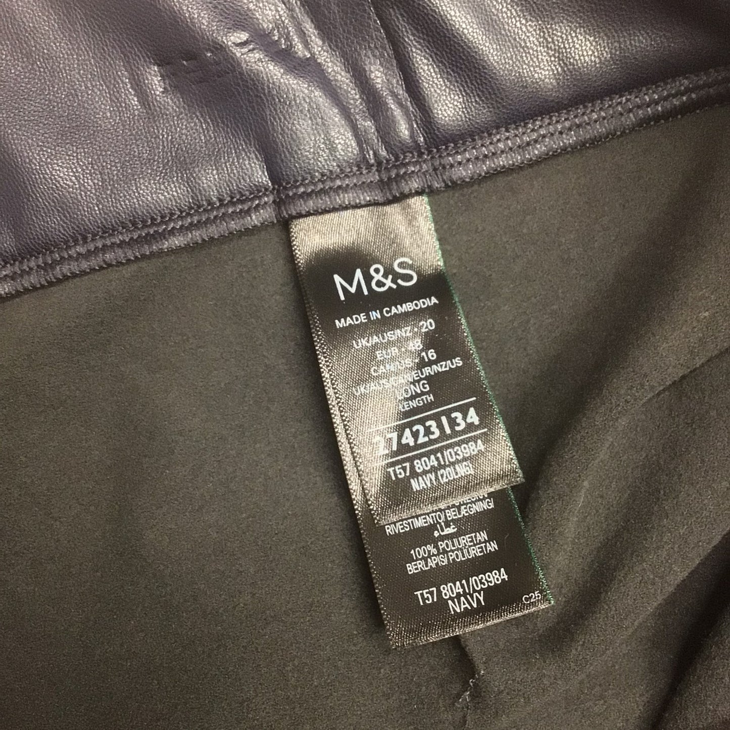 BNWT M&S Collection Navy Blue Pleather Leggings Size 20 Long