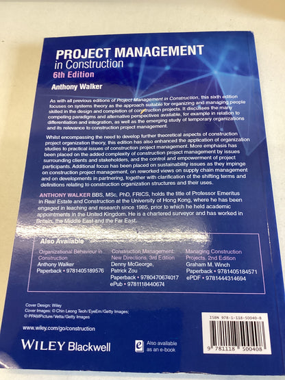 Project Management In Construction 6th Edition Anthony Walker
