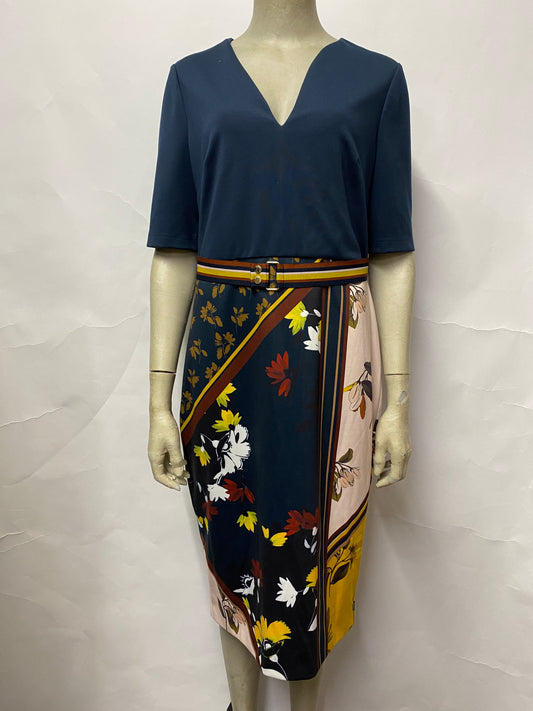 Ted Baker Blue and Floral Short Sleeve Mid Length Dress 3 BNWT