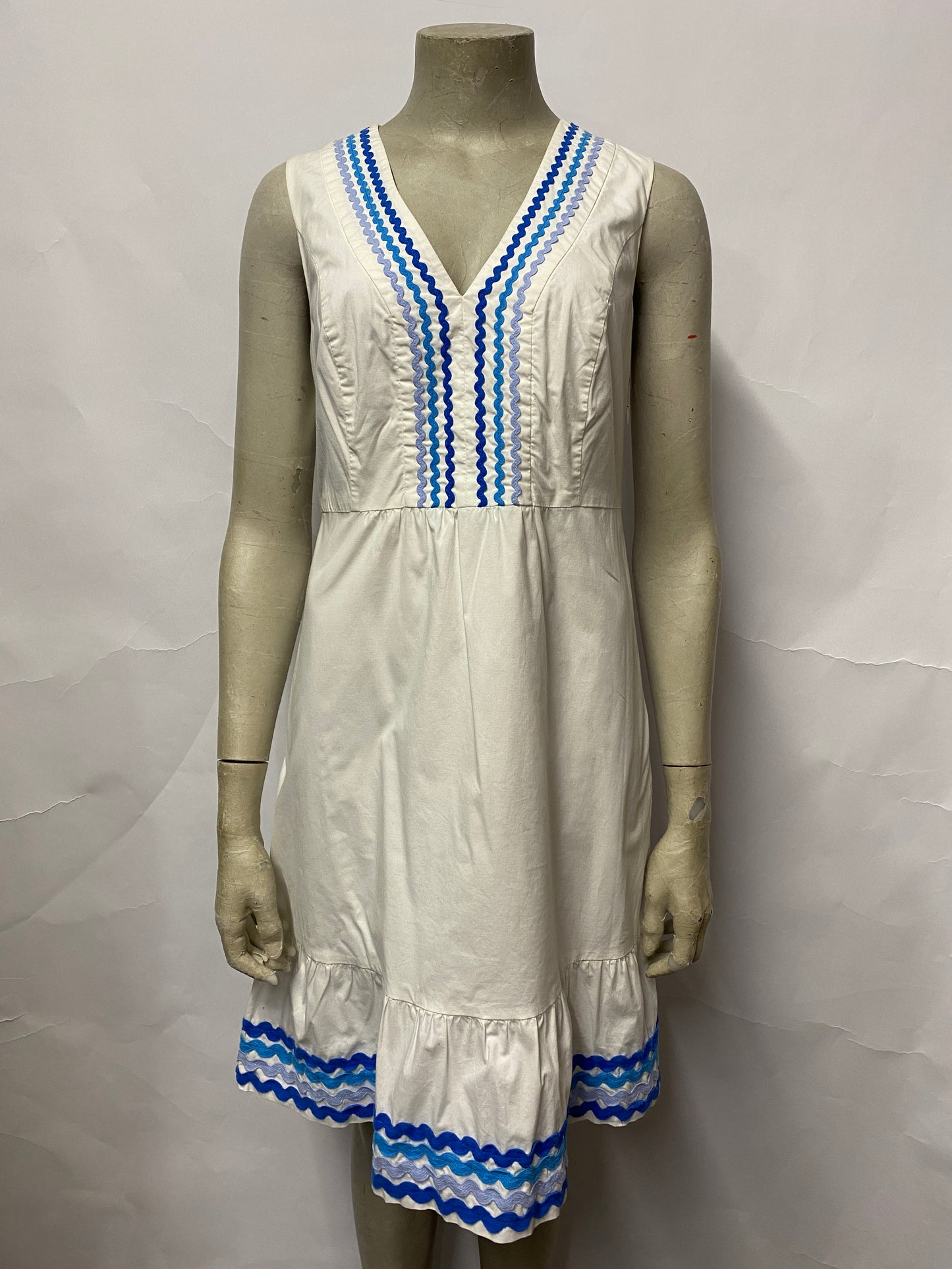 Boden White and Blue V-neck Summer Dress 10