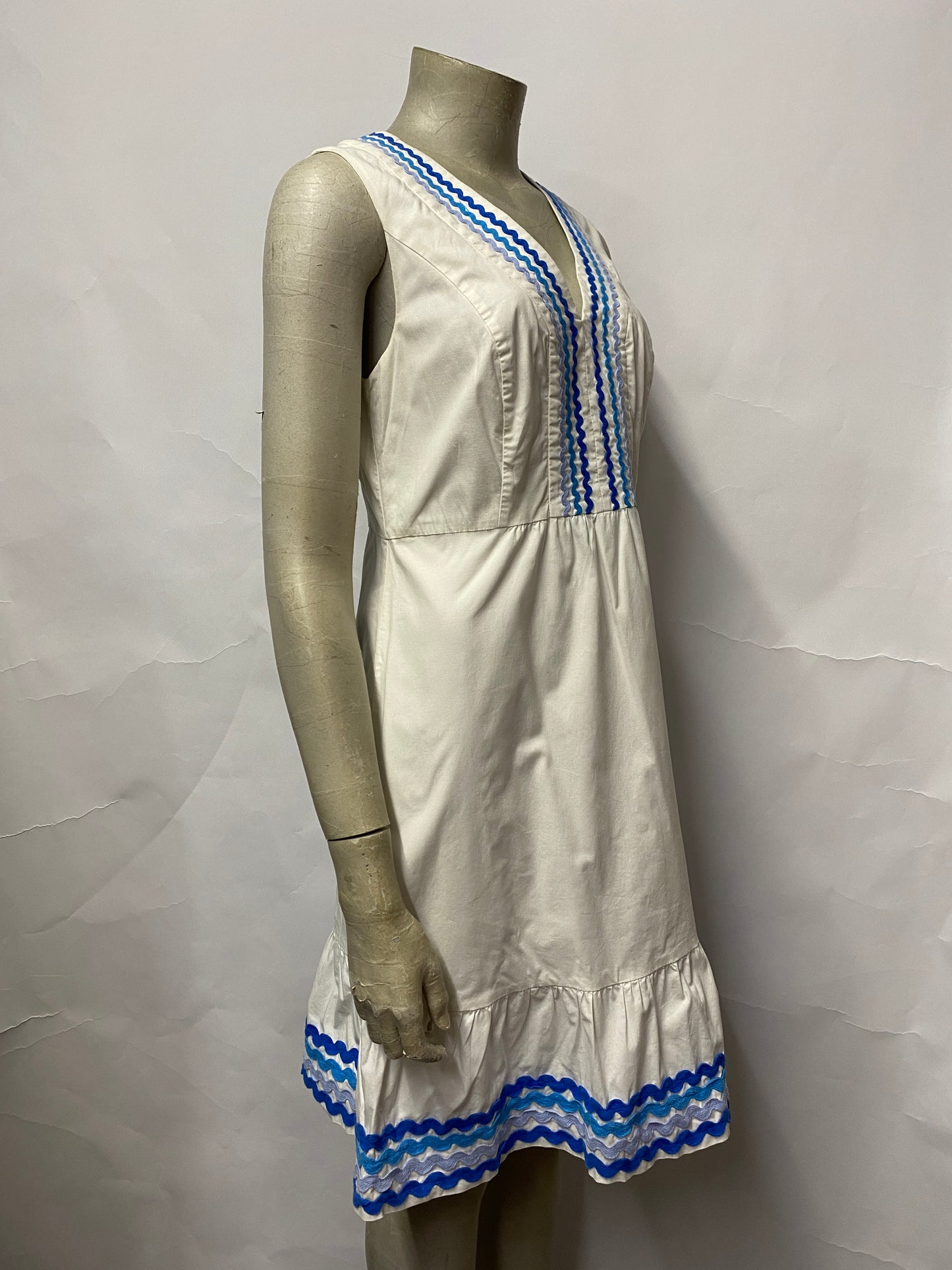 Boden White and Blue V-neck Summer Dress 10