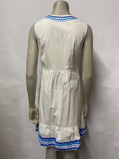 Boden White and Blue V-neck Summer Dress 10