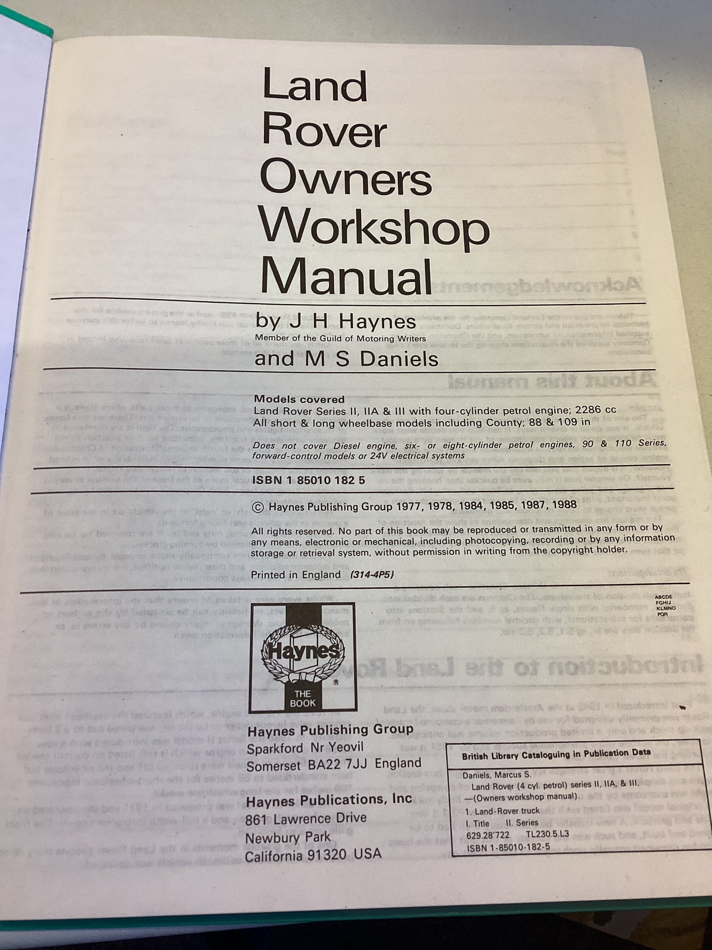 Land Rover Series 11, 11A & 111 Owners Workshop Manual