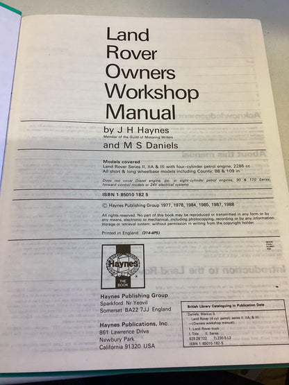 Land Rover Series 11, 11A & 111 Owners Workshop Manual