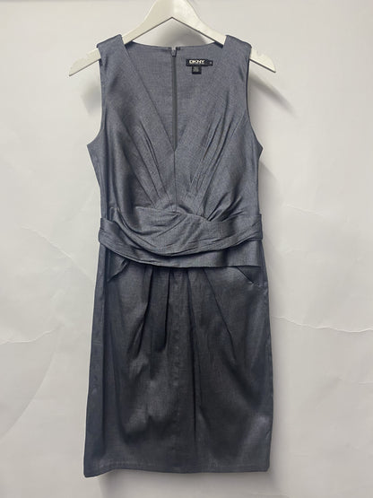 DKNY Grey Blue Denim Look Smart Mid Length Dress 14/10