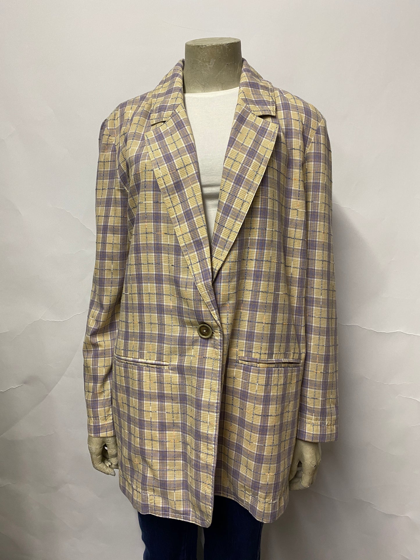We the Free Free People Lilac Oversized Chequered Blazer Small