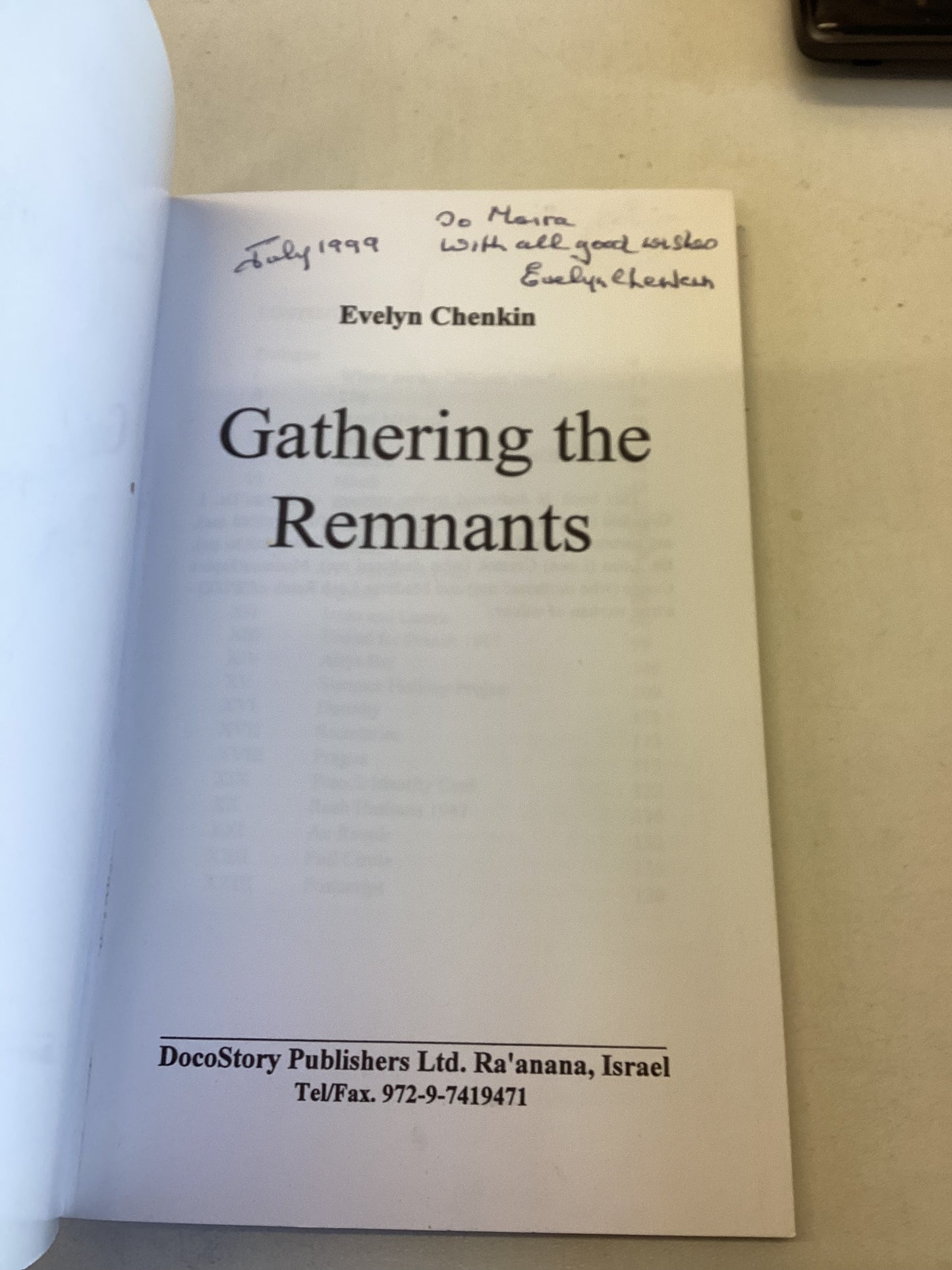 Gathering The Remnants Signed Evelyn Chenkin