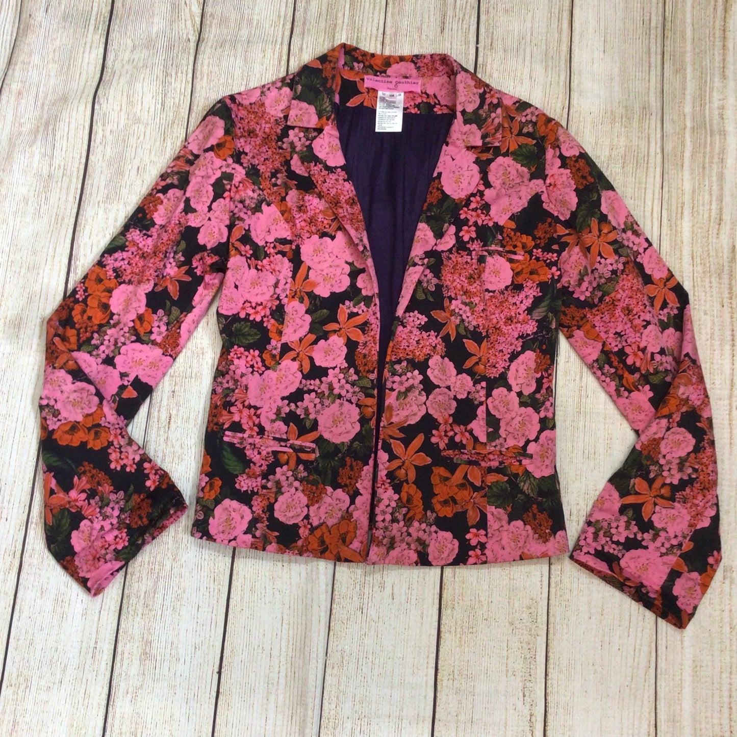 Valentine Gauthier Paris Pink Floral Blazer Jacket Size M