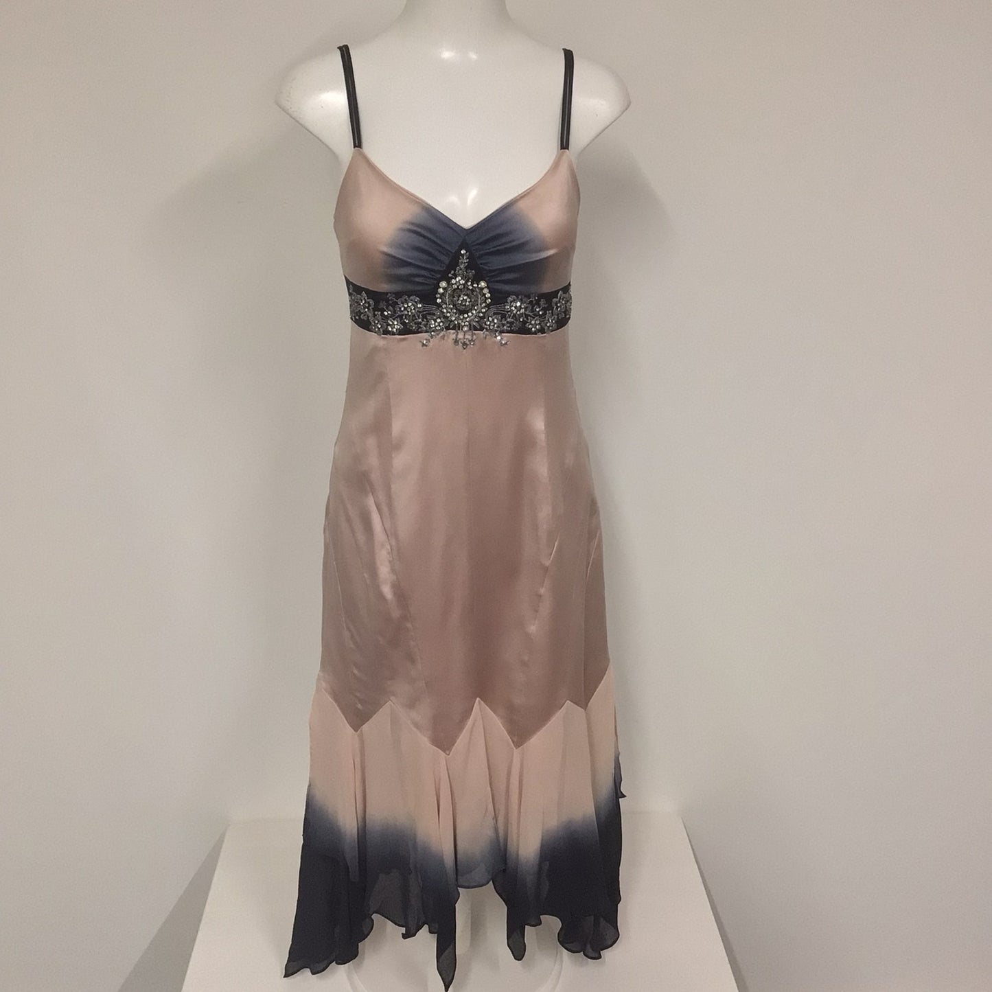 Karen Millen Pink & Blue Jewelled Silk Blend Strappy Dress Size 12