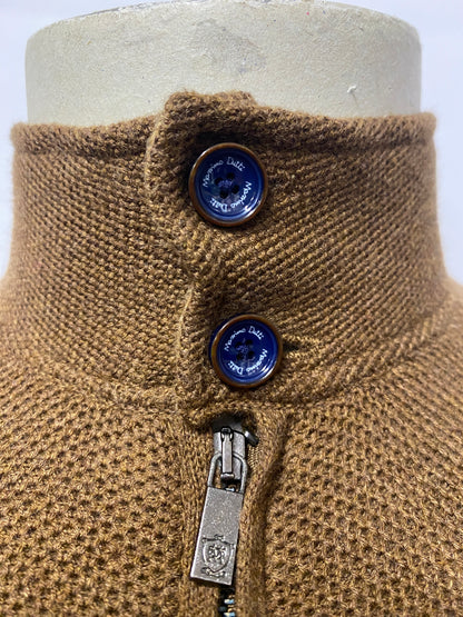 Massimo Dutti Brown Cotton and Silk Blend Quarter Zip Jumper Medium NWOT