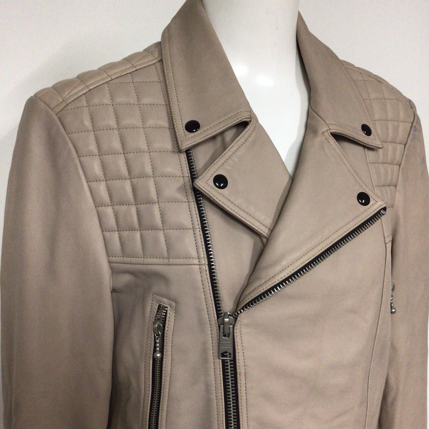 AllSaints Light Pink/Taupe Leather Biker Jacket Size M