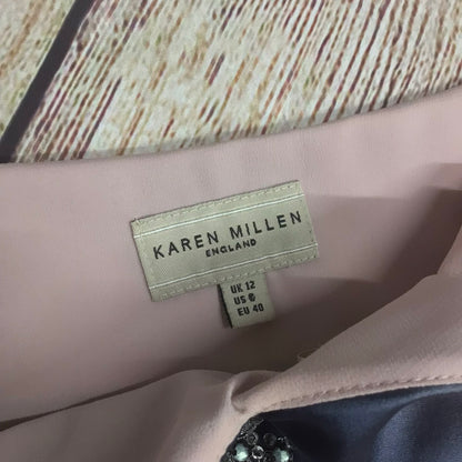 Karen Millen Pink & Blue Jewelled Silk Blend Strappy Dress Size 12