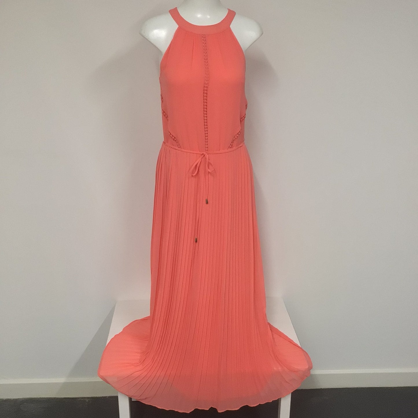 BNWT Oasis Salmon Pink/Orange High Neck Maxi Dress Size 8