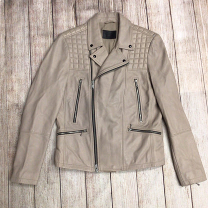 AllSaints Light Pink/Taupe Leather Biker Jacket Size M