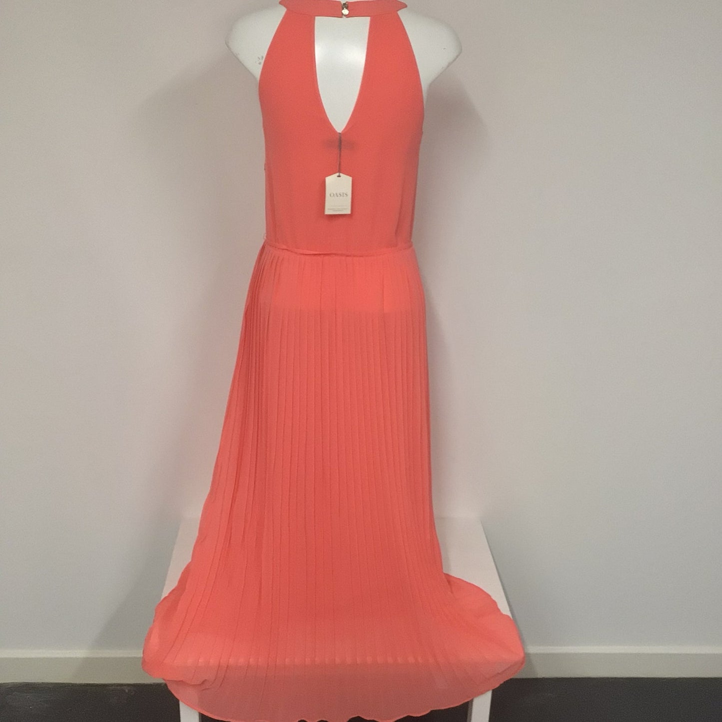 BNWT Oasis Salmon Pink/Orange High Neck Maxi Dress Size 8