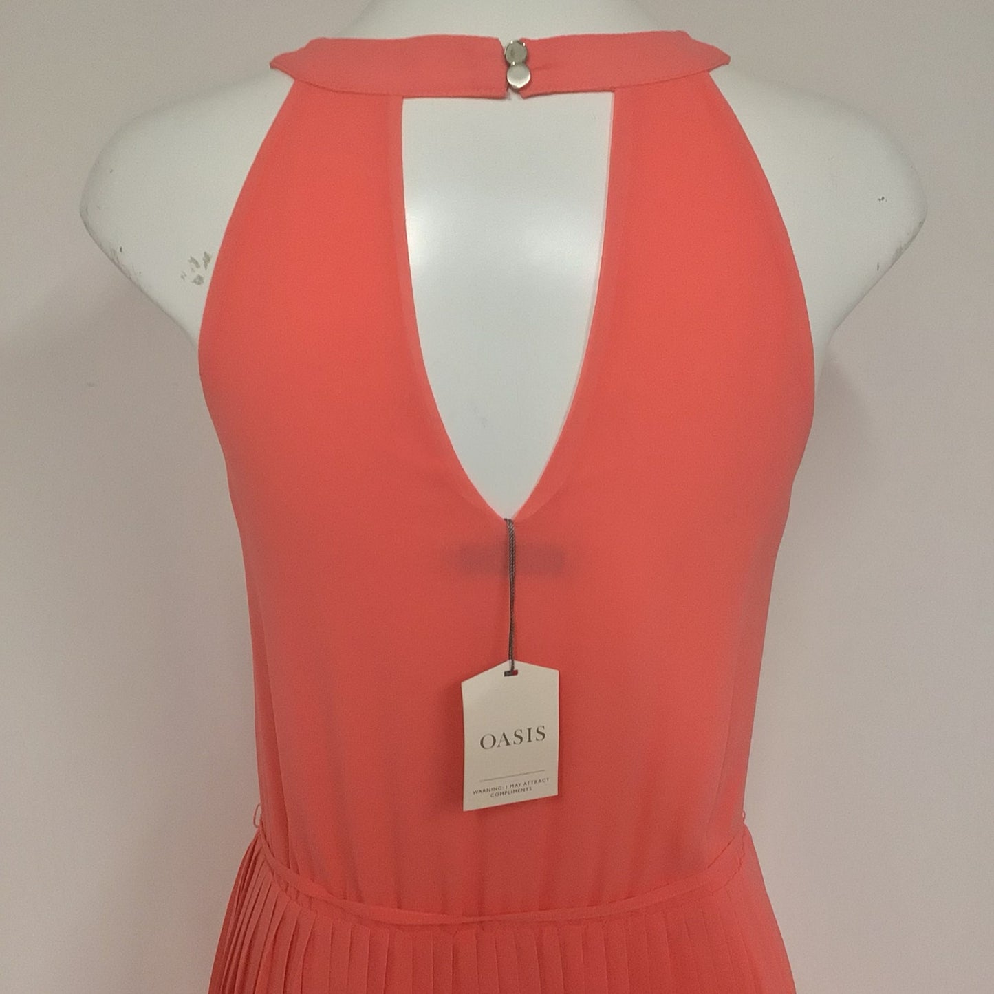 BNWT Oasis Salmon Pink/Orange High Neck Maxi Dress Size 8