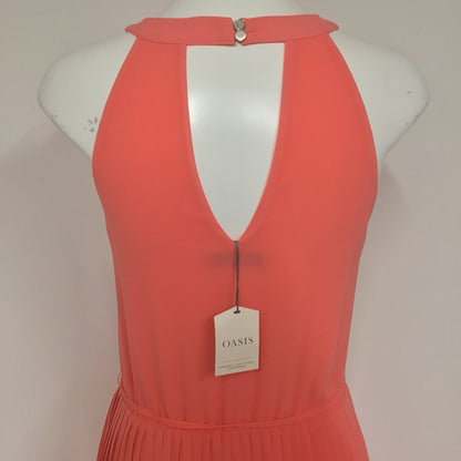 BNWT Oasis Salmon Pink/Orange High Neck Maxi Dress Size 8