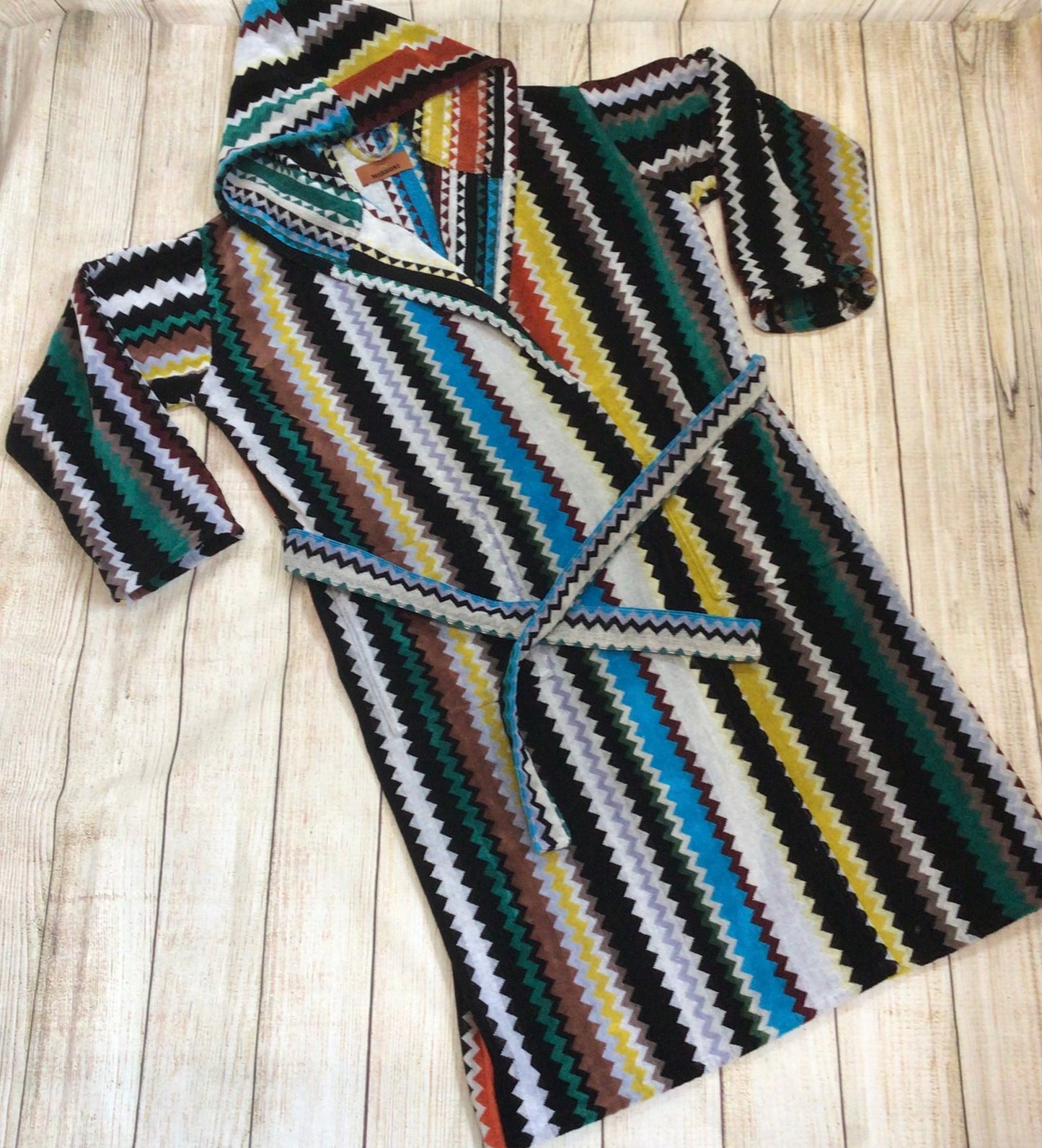 Missoni Multicoloured Zigzag Cotton Hooded Bath Robe Dressing Gown