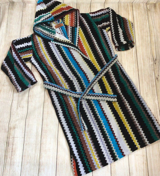 Missoni Multicoloured Zigzag Cotton Hooded Bath Robe Dressing Gown