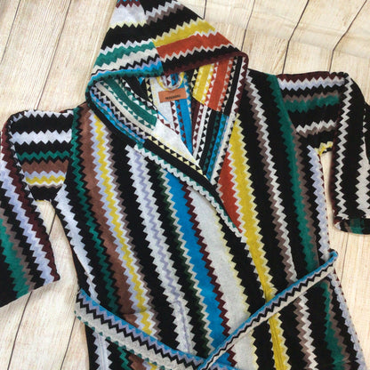 Missoni Multicoloured Zigzag Cotton Hooded Bath Robe Dressing Gown