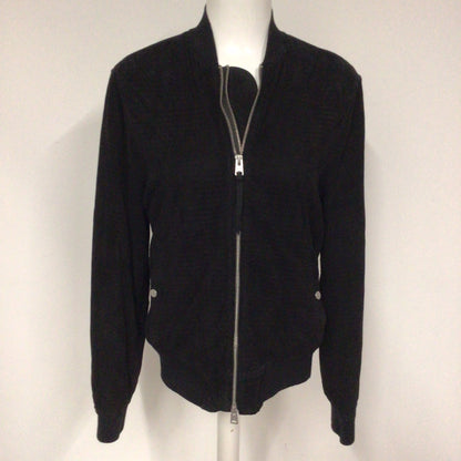 AllSaints Black Suede Leather Perring Double Zip Bomber Jacket Size XS