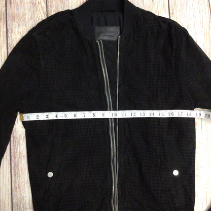 AllSaints Black Suede Leather Perring Double Zip Bomber Jacket Size XS