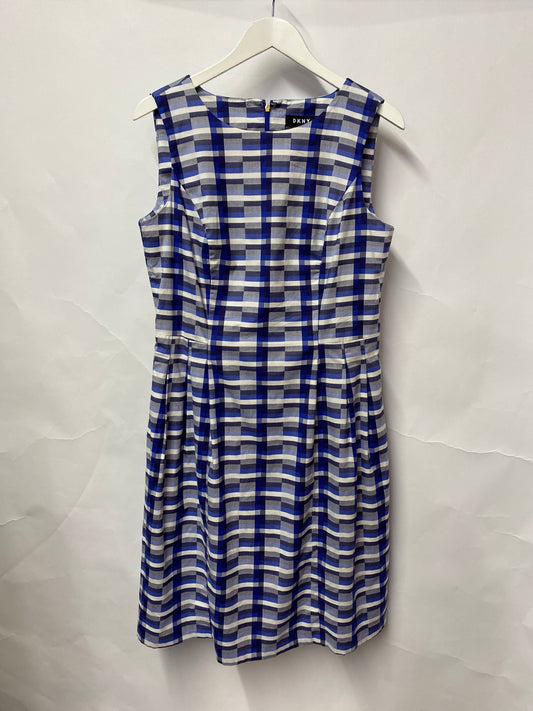 DKNY Blue Chequered Sleeveless A-line Summer Dress US 8/UK 12