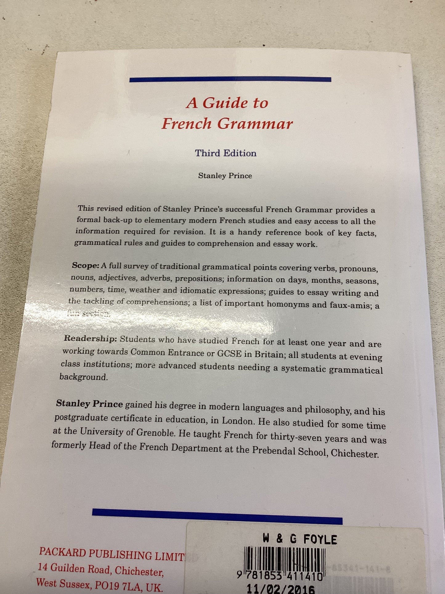 A Guide to French Grammar Third Edition Stanley Prince