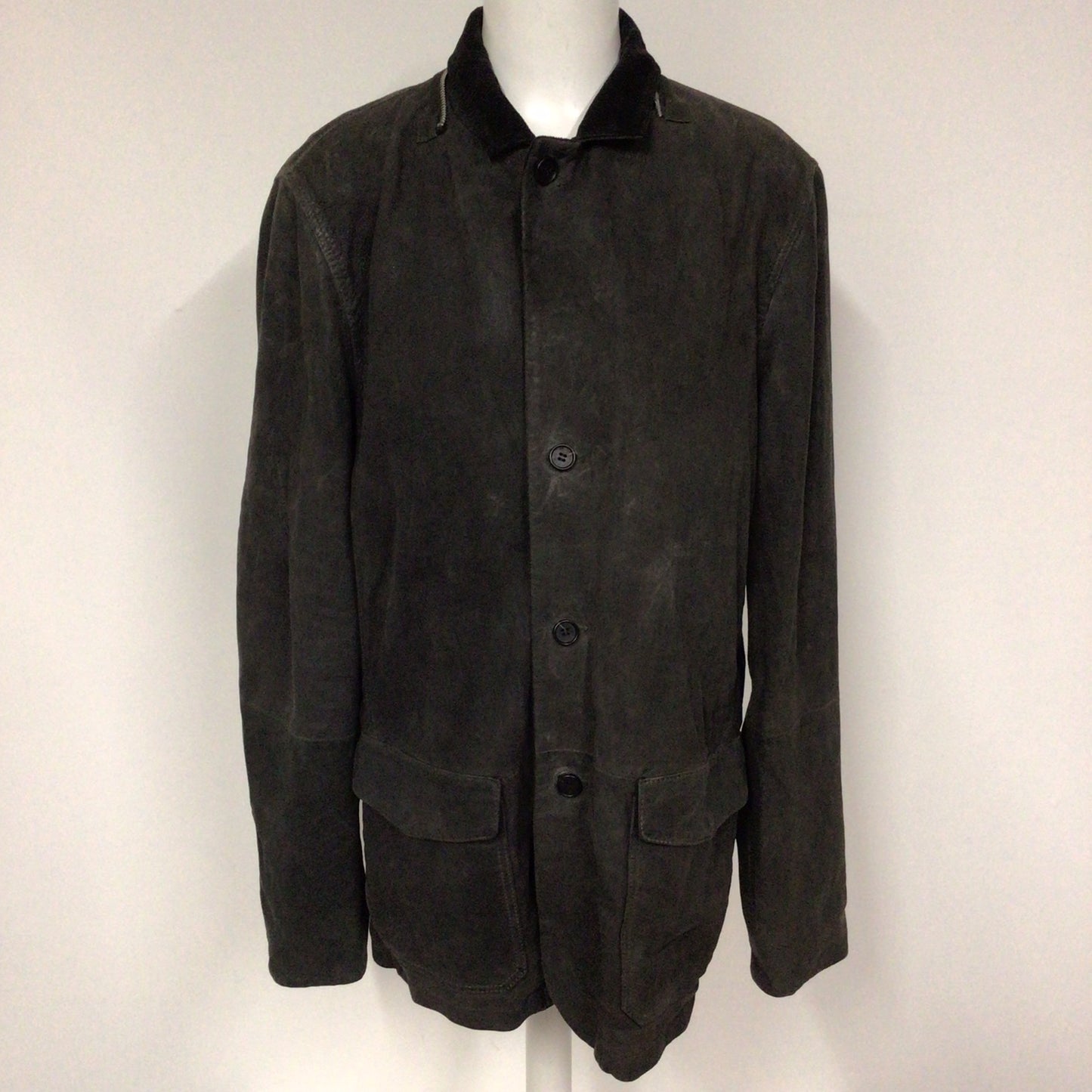 AllSaints Green/Grey Leather Coat w/Brown Corduroy Size M