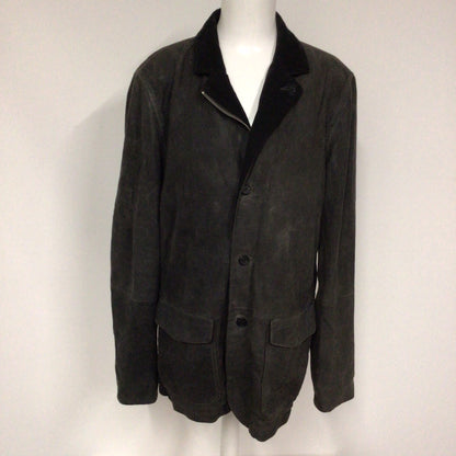 AllSaints Green/Grey Leather Coat w/Brown Corduroy Size M