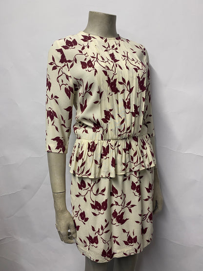 Ganni Cream and Red Floral Tunic Mini Dress Small