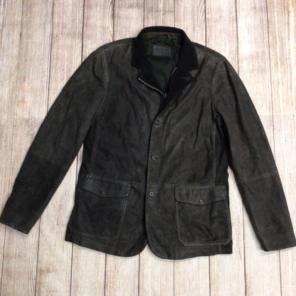 AllSaints Green/Grey Leather Coat w/Brown Corduroy Size M