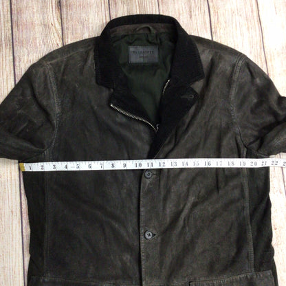 AllSaints Green/Grey Leather Coat w/Brown Corduroy Size M