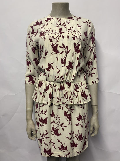 Ganni Cream and Red Floral Tunic Mini Dress Small