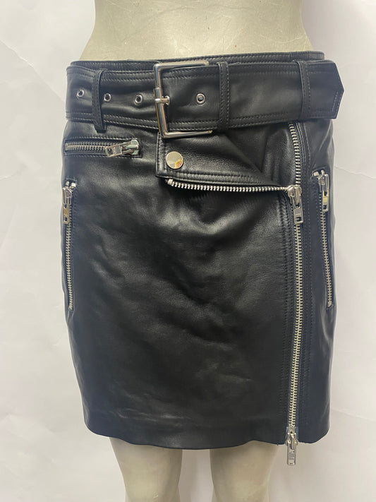 Camila Coehlo Leather Belted Mini Skirt Small