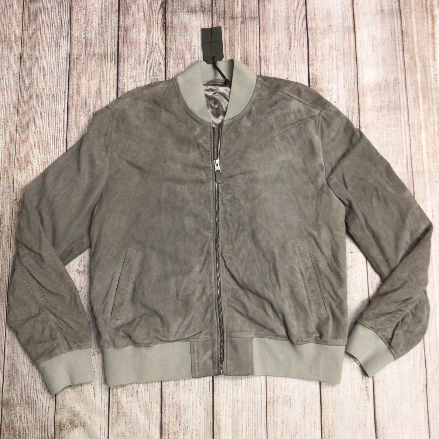 BNWT AllSaints Light Khaki Ari Leather Bomber Jacket Size L