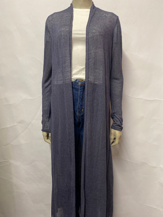 Eileen Fisher Blue Linen Fine Weave Long Duster Cardigan Medium