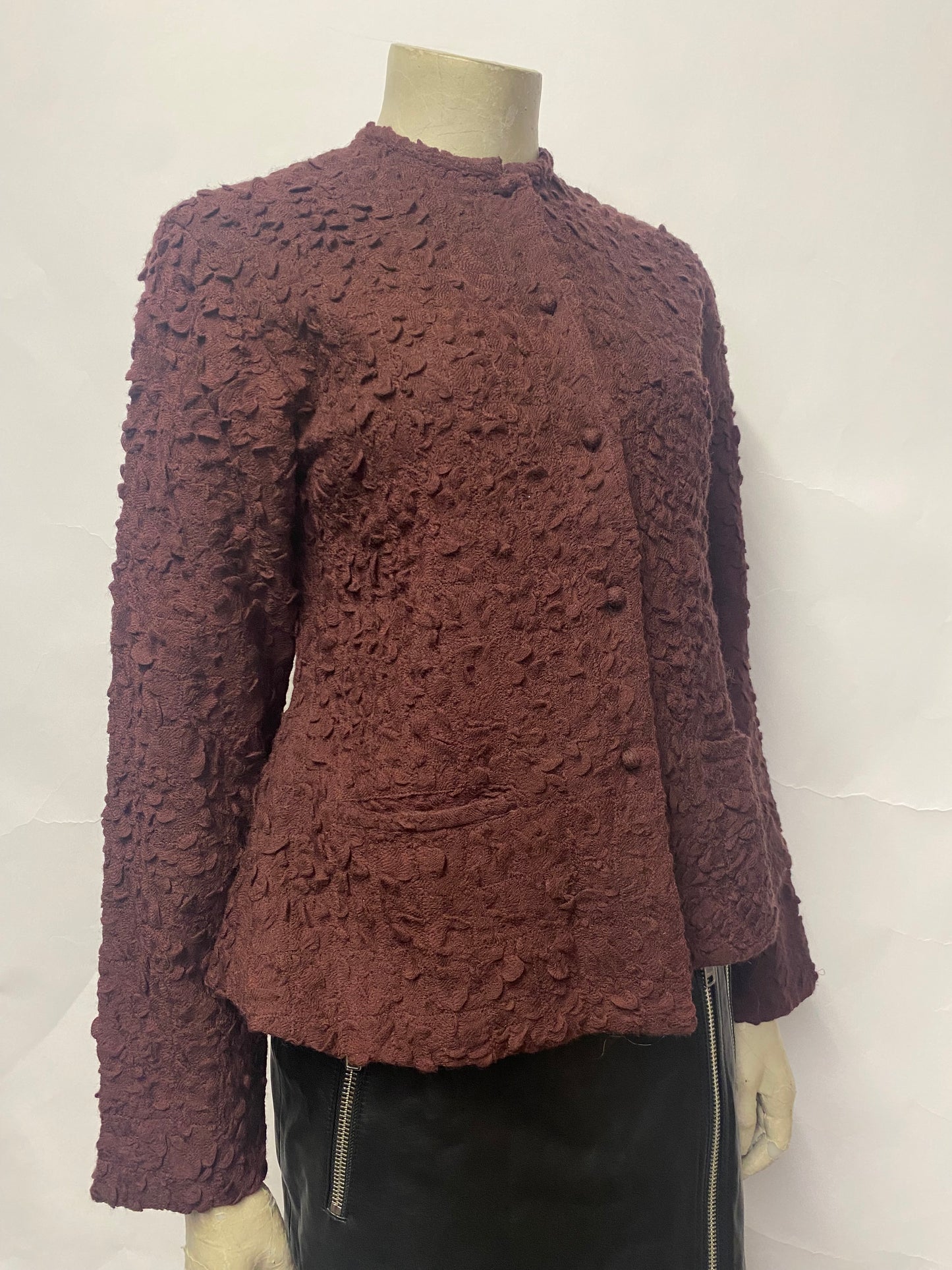 Neeru Kumar Burgundy Textured Wool Jacket Small