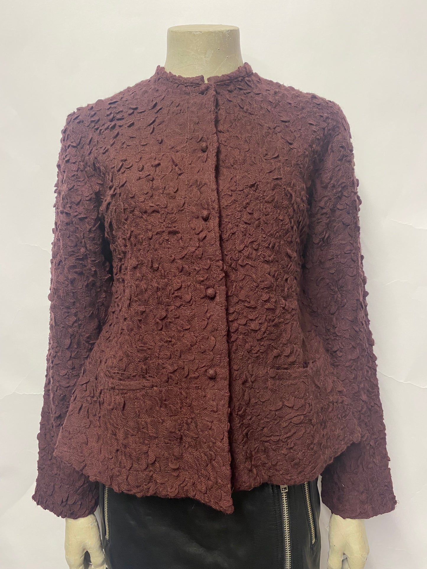 Neeru Kumar Burgundy Textured Wool Jacket Small