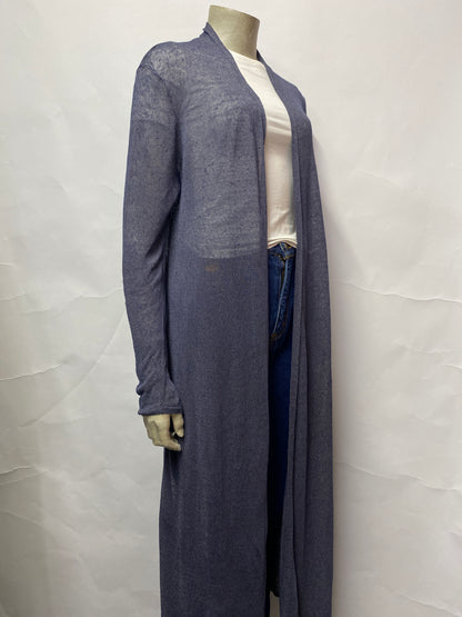 Eileen Fisher Blue Linen Fine Weave Long Duster Cardigan Medium