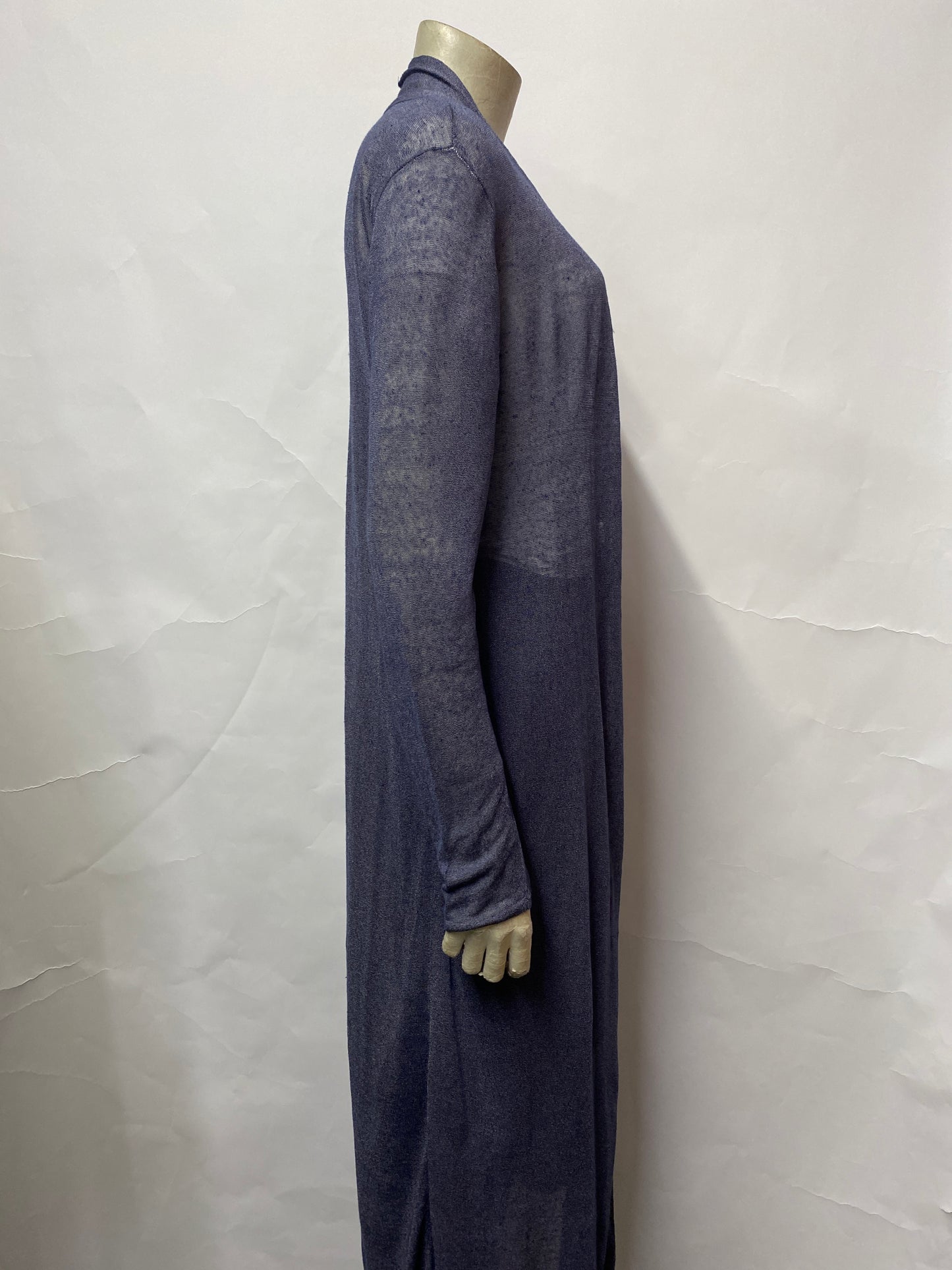 Eileen Fisher Blue Linen Fine Weave Long Duster Cardigan Medium